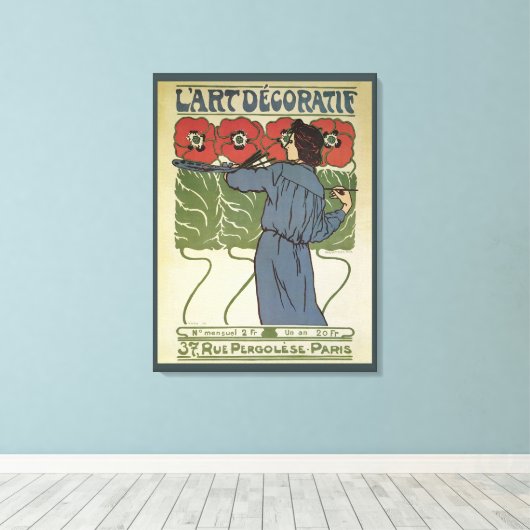  Art Nouveau, artistieke schilderende papaverbloem Canvas Afdruk (Insitu (Houten vloer))