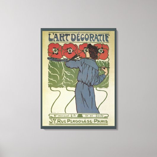  Art Nouveau, artistieke schilderende papaverbloem Canvas Afdruk (Voorkant)