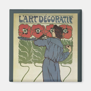  Art Nouveau, artistieke schilderende papaverbloem Magneet