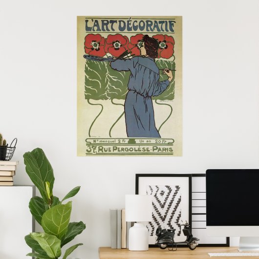  Art Nouveau, artistieke schilderende papaverbloem Poster (Thuiskantoor)
