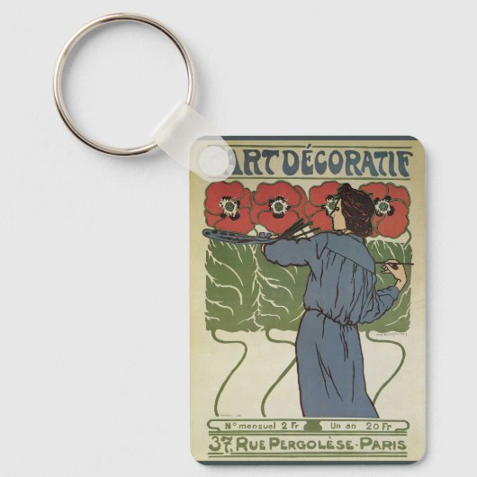  Art Nouveau, artistieke schilderende papaverbloem Sleutelhanger (Voorkant)