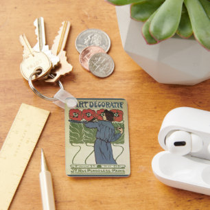  Art Nouveau, artistieke schilderende papaverbloem Sleutelhanger