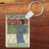  Art Nouveau, artistieke schilderende papaverbloem Sleutelhanger (Achterkant)