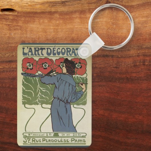 Art Nouveau, artistieke schilderende papaverbloem Sleutelhanger (Achterkant)