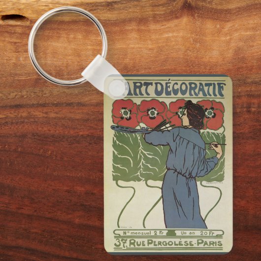  Art Nouveau, artistieke schilderende papaverbloem Sleutelhanger (Voorkant)