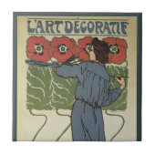  Art Nouveau, artistieke schilderende papaverbloem Tegeltje (Voorkant)
