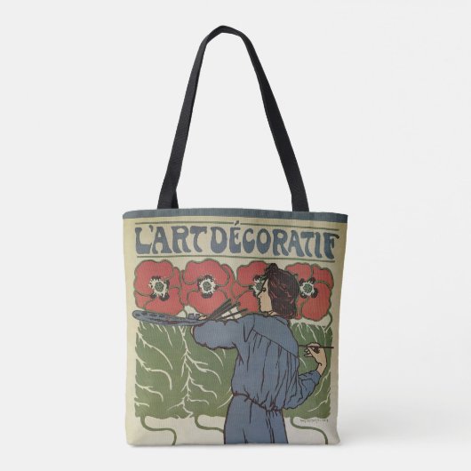  Art Nouveau, artistieke schilderende papaverbloem Tote Bag (Achterkant)