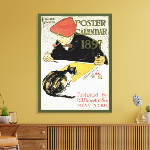  Art Nouveau, artistieke schildering met Pet Cat Canvas Afdruk