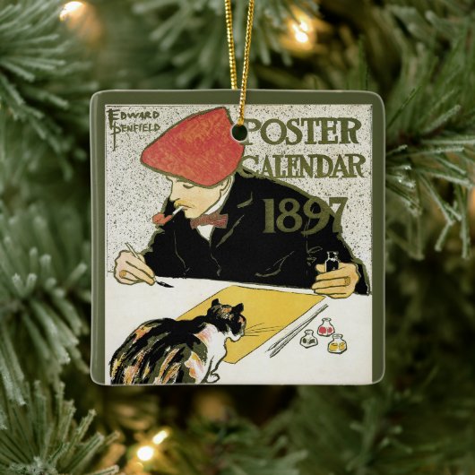 Art Nouveau, artistieke schildering met Pet Cat Keramisch Ornament (Boom)