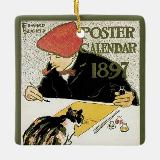  Art Nouveau, artistieke schildering met Pet Cat Keramisch Ornament (Voorkant)