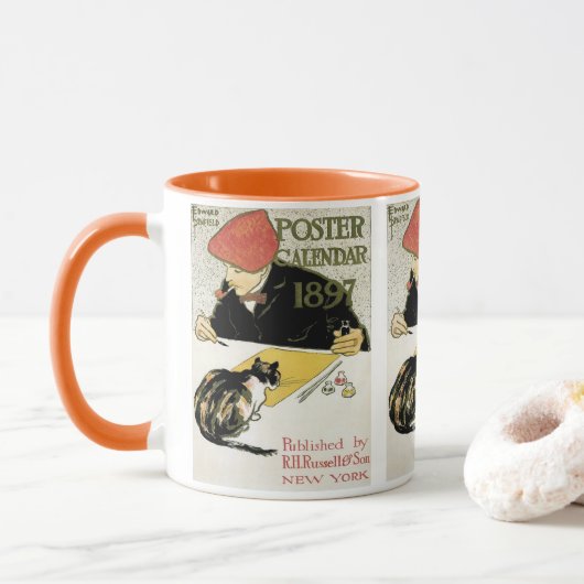 Art Nouveau, artistieke schildering met Pet Cat Mok (Met donut)