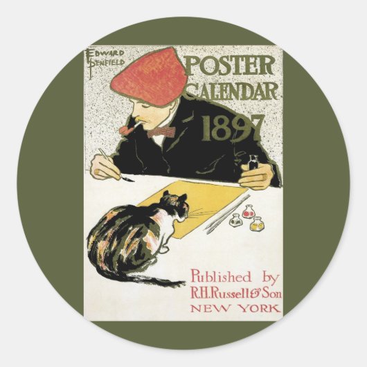 Art Nouveau, artistieke schildering met Pet Cat Ronde Sticker (Voorkant)