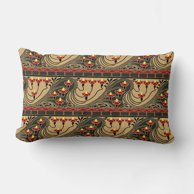 Art Nouveau Arts & Crafts Dragonfly Floral Frieze Kussen (Voorkant)
