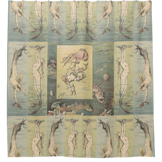 Art Nouveau Atlantis Mermaids #60 Douchegordijn (Voorkant)