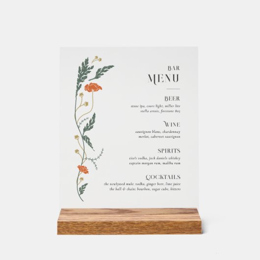 Art Nouveau Bar Menu Sign Acryl Bord (Voorkant)