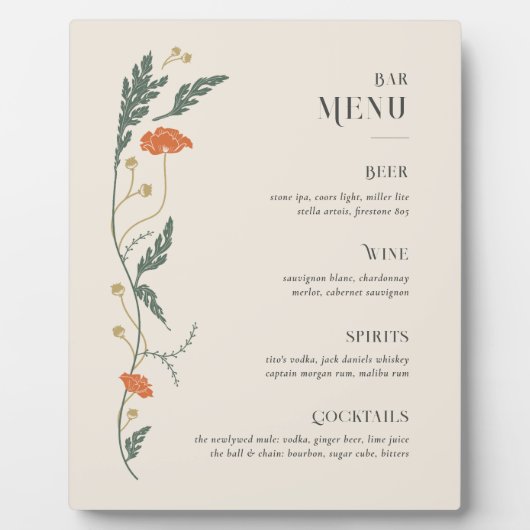  Art Nouveau Bar Menu Sign Fotoplaat (Voorkant)