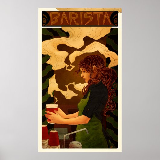 Art Nouveau Barista (poster/gedrukte tekst) Poster (Voorkant)