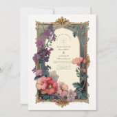 Art Nouveau Barok Border Bloemen Huwelijk Kaart (Voorkant)