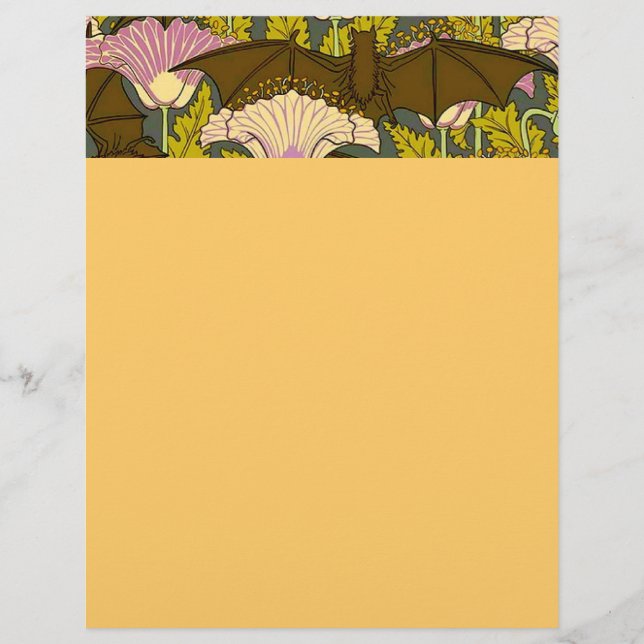 Art Nouveau Bats en Flowers Lettterhead (Voorkant)