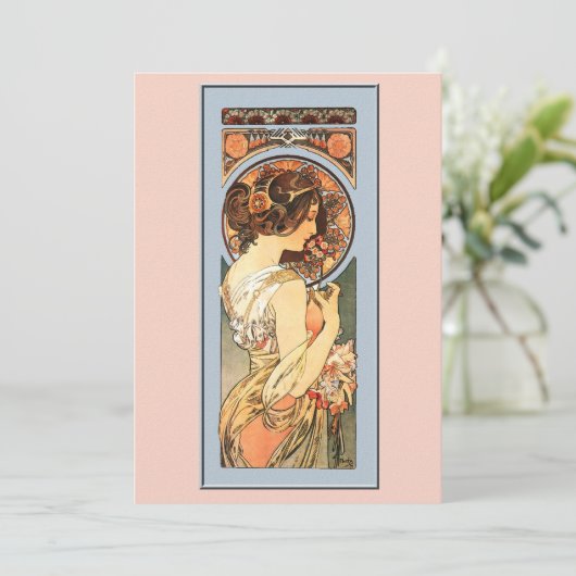 Art Nouveau Beauely Bride Wedding Invitation Kaart (Staand voorkant)