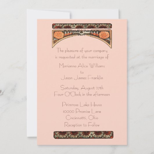 Art Nouveau Beauely Bride Wedding Invitation Kaart (Achterkant)