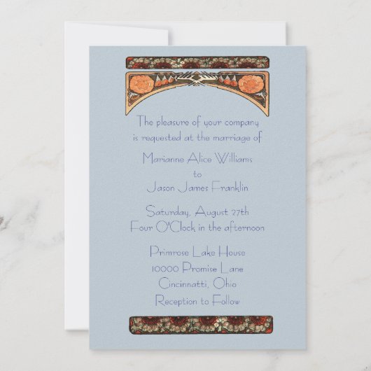 Art Nouveau Beauely Bride Wedding Invitation Kaart (Achterkant)