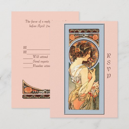 Art Nouveau Beauely Bride Wedding RSVP-kaart RSVP Kaartje (Voorkant / Achterkant)