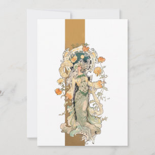 Art Nouveau Beauty met Chrystanthemums Notitiekaartje