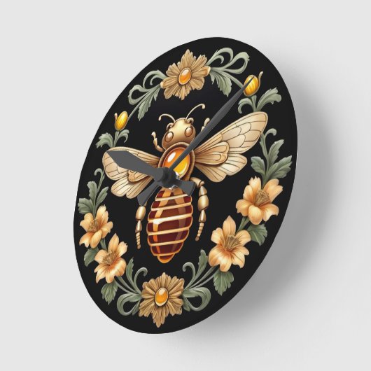 Art Nouveau Bee on Black Ronde Klok (Hoek)