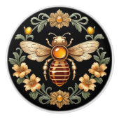 Art Nouveau Bee op zwart Keramische Knop (Voorkant)