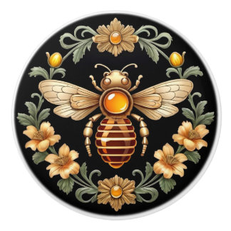 Art Nouveau Bee op zwart Keramische Knop