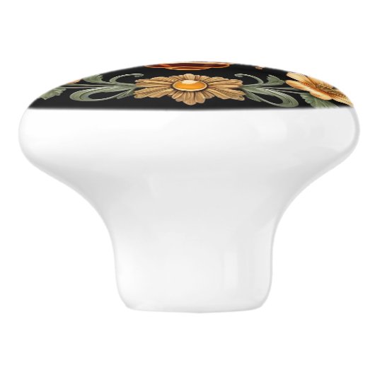 Art Nouveau Bee op zwart Keramische Knop (Zijkant)