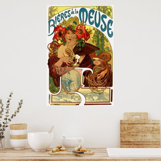  Art Nouveau Beer Ad door Alphonse Mucha Poster (Keuken)
