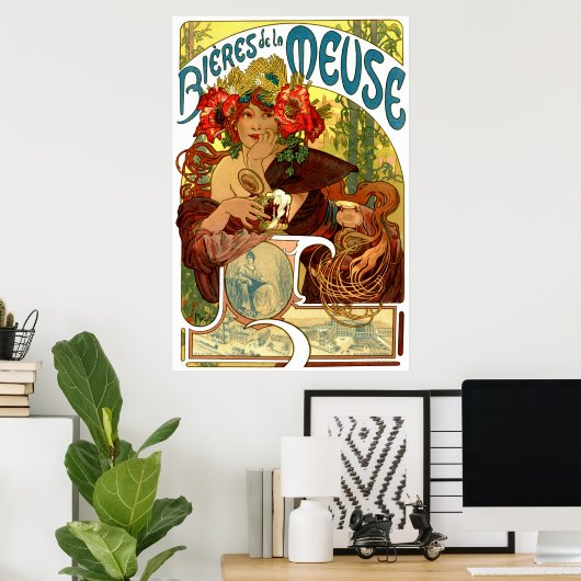  Art Nouveau Beer Ad door Alphonse Mucha Poster (Thuiskantoor)