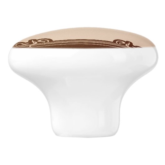 art nouveau, beige, brown, antiek, belle époque, e keramische knop (Zijkant)