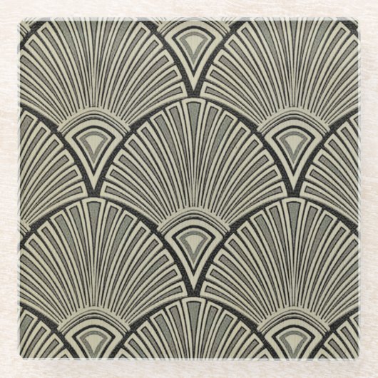 , art nouveau, beige, grijs, art deco, frans, ru glazen onderzetter (Voorkant)