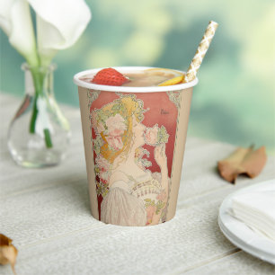Art Nouveau Belle Époque Dame Rozen Livemont Papieren Bekers