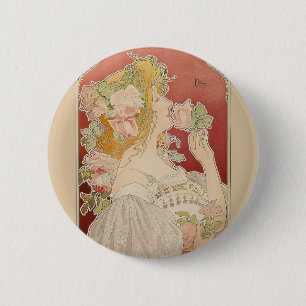 Art Nouveau Belle Époque Dame Rozen Livemont Ronde Button 5,7 Cm