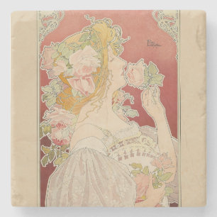 Art Nouveau Belle Époque Dame Rozen Livemont Stenen Onderzetter