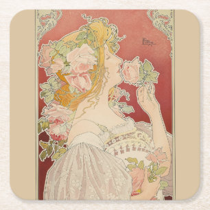 Art Nouveau Belle Époque Damesrozen Livemont Kartonnen Onderzetters