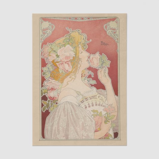 Art Nouveau Belle Époque Damesrozen Livemont Tissuepapier (Voorkant)