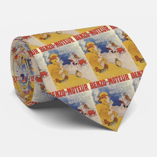  Art Nouveau, Benzo Moteur van Jules Cheret Stropdas (Opgerold)