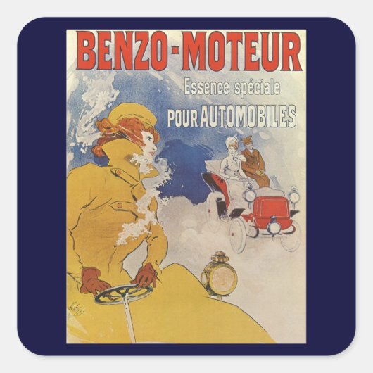  Art Nouveau, Benzo Moteur van Jules Cheret Vierkante Sticker (Voorkant)