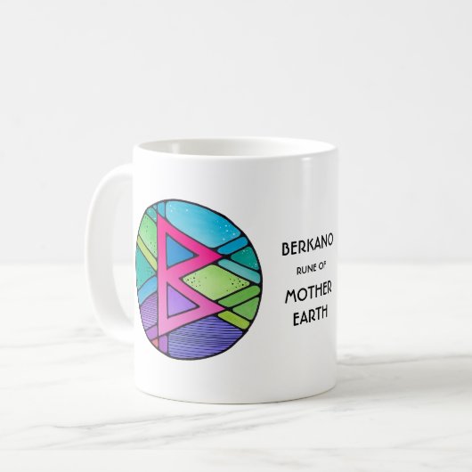 Art Nouveau Berkano Rune Mok - MOEDER AARDE! (Voorkant links)