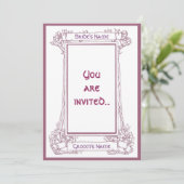 Art Nouveau Berry Lijst Pink Uitnodiging (Staand voorkant)