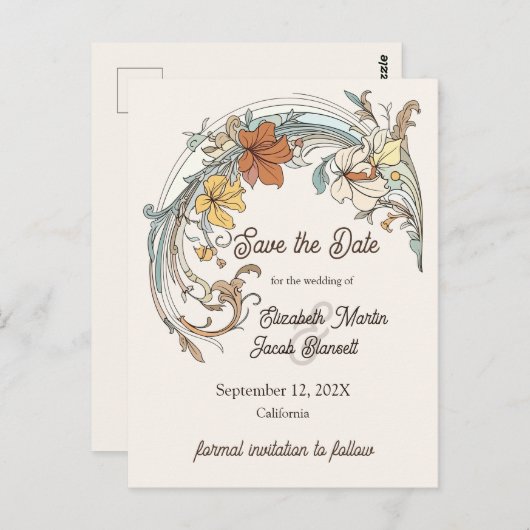 Art Nouveau Bewaar de Datum Briefkaart (Voorkant / Achterkant)