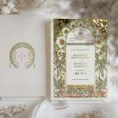 Art Nouveau Bewaar de datum Bruiloft Gouden Folie Folie Uitnodiging