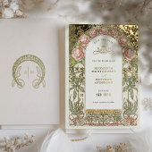 Art Nouveau Bewaar de datum Bruiloft Gouden Folie Uitnodiging
