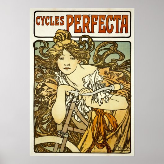  Art Nouveau Bicycle Ad door Alphonse Mucha Poster (Voorkant)