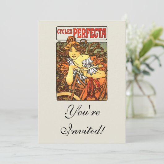 Art Nouveau Bicycle Mucha Art Kaart (Staand voorkant)